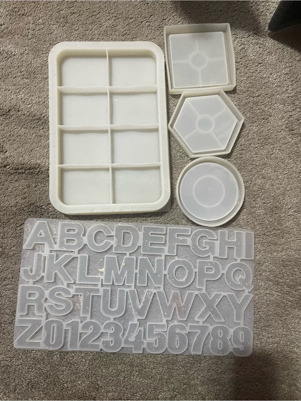 Lot rubber of resin molds letters alphabet  coasters and tray